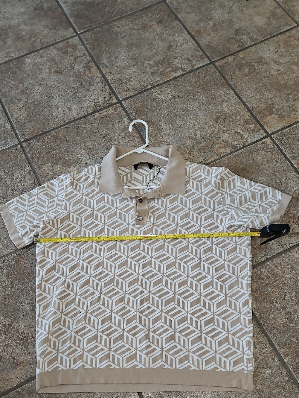 MCM Beige & White Cubic Monogram Logo Knit Viscose Polo Sweater Shirt 2XL